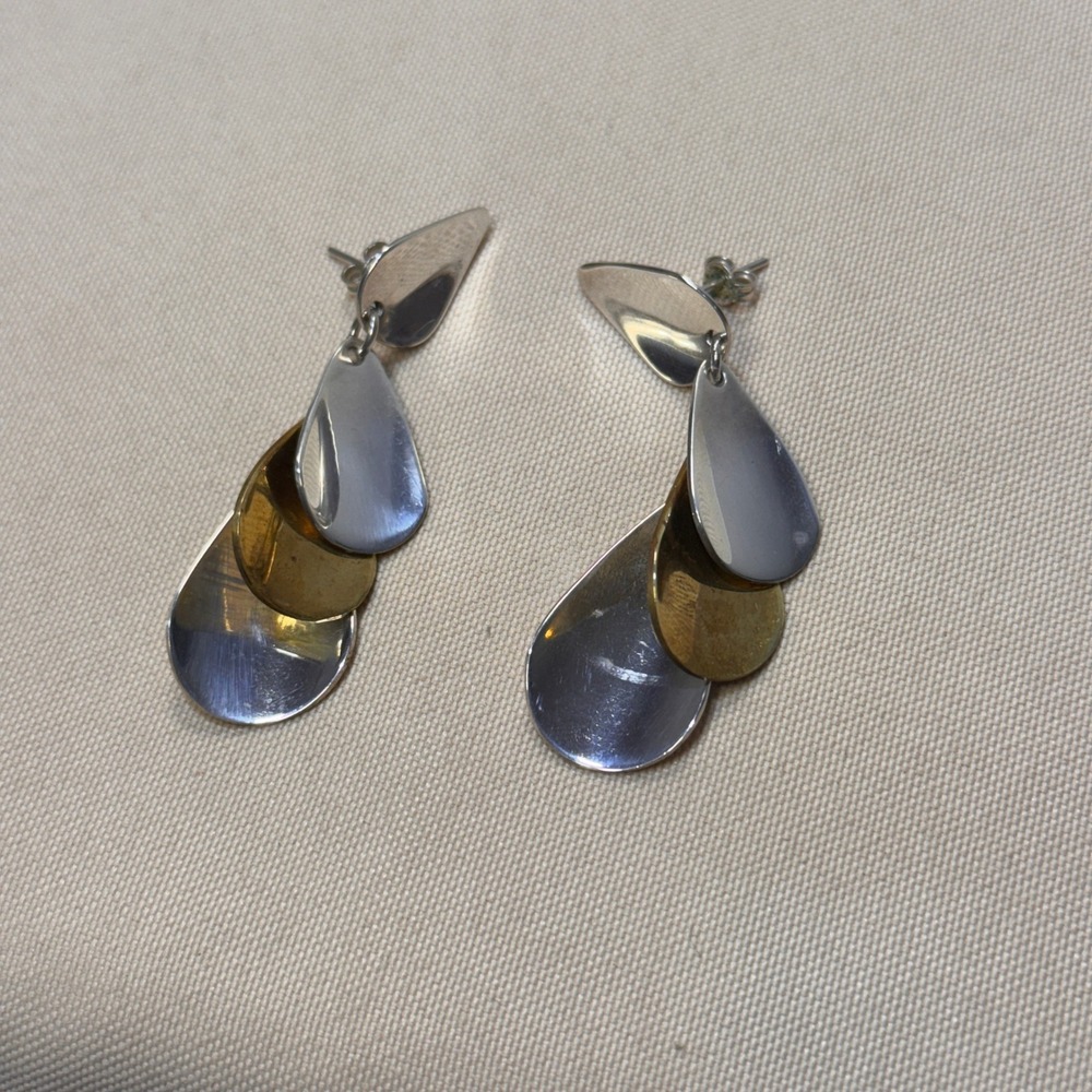 Taxco Mexico 925 Sterling Silver Mixed Metal Tiered Teardrop Earrings TC-164 GUC - Picture 15 of 16